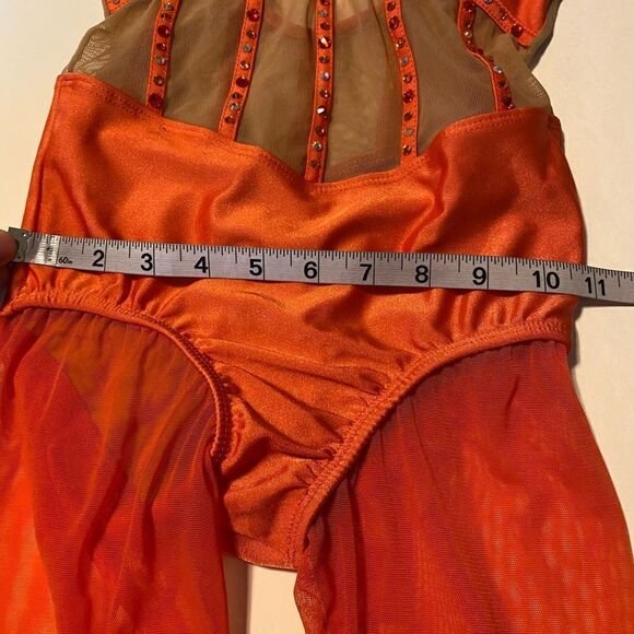 LA dance designs semi custom ASTRA UNITARD coral orange child large LC - Picture 10 of 16